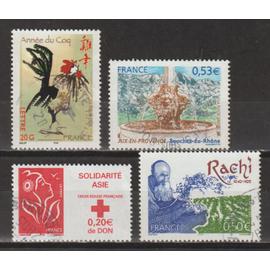 france, 2005, timbres commémoratifs, n°3745 + 3746 + 3749 + 3777, oblitérés.