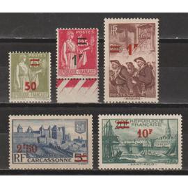 France, 1940-1941, Timbres De 1932-1938 Avec Nouvelle Valeur En Surcharge, N°480 + 483 + 489 + 490 + 492, Neufs.