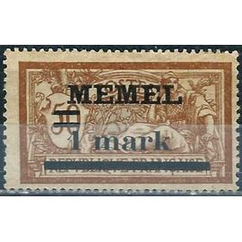 lituanie, enclave de memel 1920 / 21, beau timbre yvert 26, type merson 50c. brun et gris surchargé "memel 1 mark", neuf* - sans gomme.