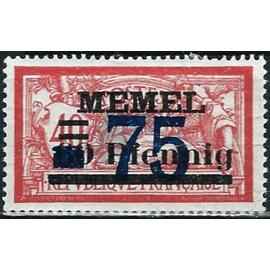 lituanie, enclave de memel sous adm. française 1922, beau timbre yvert 42, type merson 40c. rouge et vert bleu avec double surchargé, "memel 80 pfennig" et 75", neuf*