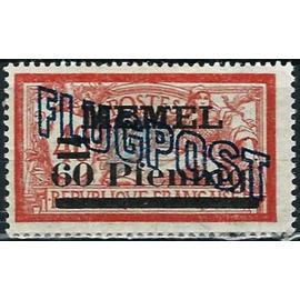 lituanie, enclave de memel sous adm. française 1921, beau timbre de poste aérienne yvert 2, type merson 40c. rouge et vert bleu, avec double surcharge, "memel 60 Pfennig" et "flugpost", neuf*