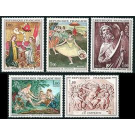 France 1970, très belle Série neuve** luxe tableaux, timbres yvert 1640 primitif de savoie, 1641 carpeaux, 1652 F. Boucher - Diane, 1653 Degas - danseuse au bouquet, 1654 cathédrale de Strasbourg,