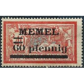 lituanie, enclave de memel sous adm. française 1920 / 21, beau timbre yvert 24, type merson 40c. rouge et vert bleu surchargé "memel 60 pfennig", neuf*.