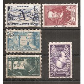 334 à 338 (1937) Chamonix / Corneille / Exposition Internationale / 2 Mermoz oblitérés (cote 9,35e) (6352)