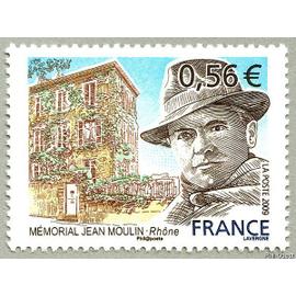 france 2009, très beau timbre neuf** luxe yvert 4371, jean moulin, résistant arrêté et torturé par Klaus Barbie, Il meurt des suites de ses blessures 8 juillet 1943.