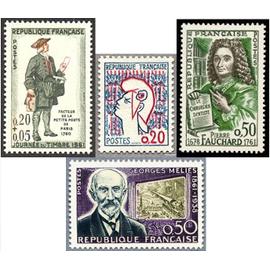 france 1961, très beaux timbres neufs** luxe yvert 1282 marianne de cocteau, 1284 georges méliès, 1285 journée du timbre, fecteur et 1307 pierre fauchard, médecin.