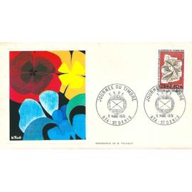 france, ile de la réunion 1974, très belle Enveloppe 1er jour timbre yvert 422 (1786 de métrople surchargé 25 + 5F CFA), Journée du Timbre Centre de tri automatique d
