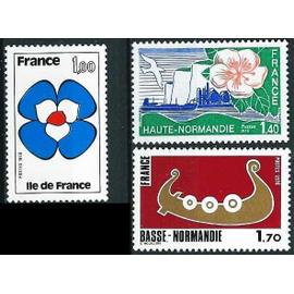 france 1978, série régions, très beaux timbres neufs** luxe yvert 1991 ile de france, 1992 haute normandie, 1993 basse normandie.