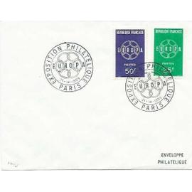 france 1959, très belle enveloppe exposition philatélique paris - timbres europa 1218 & 1219, TBE.