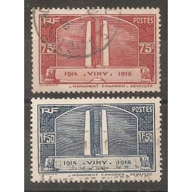 316 - 317 (1936) Vimy Rouge et Bleu oblitérés (cote 12,3e) (7834)