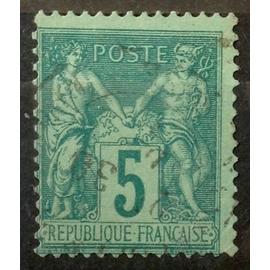 Sage 5c vert (Type II = N sous U) (Très Joli n° 75) Obl - France Année 1876 - brn83 - N14269