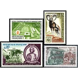 france 1969, très beaux timbres neufs** luxe yvert 1589 fête du timbre, 1610 200 ans de la naissance de napoléon, 1613 fond pour la nature, le mouflon méditerranéen et 1614 école centrale.