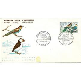 france 1960, belle enveloppe 1er jour FDC 356, timbre yvert 1276, protection de la nature, le guêpier de camargue.