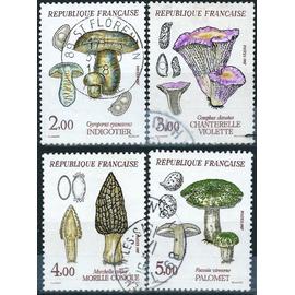 france 1987, belle série complète timbres yvert 2488 2489 2490 2491, flore et faune de france, champignons, l