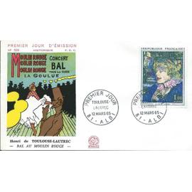 france 1965, très belle enveloppe 1er jour FDC 526, timbre yvert 1426, "la serveuse anglaise du star" par toulouse lautrec, belle illustration couleur relief "bal au moulin rouge", cachet d