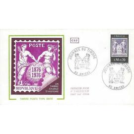 france 1976, belle enveloppe 1er jour, 100ème anniversaire timbre type sage, yvert 1870, oblitéré à amiens le 13 mars, TBE - -