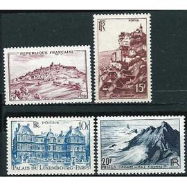 france 1946, belle série touristique neuve** luxe, timbres yvert 759 vue de vézelay, 760 palais du luxembourg - paris, 763 rocamadour, 764 la pointe du raz.