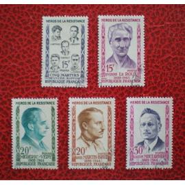 Héros de la Résistance (III) - Lot De 5 timbres oblitérés - Série complète - Année 1959 - Y&T n°1198, 1199, 1200, 1201 et 1202