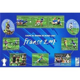 france 2007, très beau bloc feuillet neuf** luxe yvert bf 110, timbres 4063 à 4072, coupe du monde de rugby - france 2007.