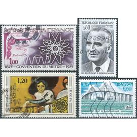france 1975, beaux timbres yvert 1839 président georges pompidou, 1841 europa, "femme à la balustrade" par van dongen, 1844 convention du mètre, 1856 pont de saint nazaire, oblitérés, TBE -