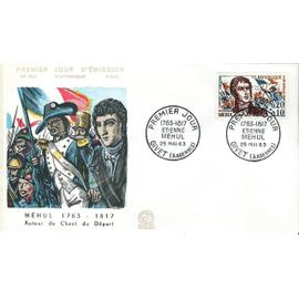 france 1963, très belle enveloppe 1er jour FDC 463, timbre yvert 1371, etienne mehul, compositeur, cachet de givet - ardennes.