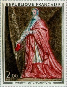 france 1974, très beau timbre neuf** luxe yvert 1766, portrait en pied du cardinal de richelieu par philippe de champaigne. -