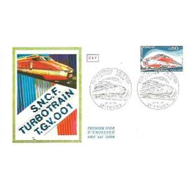 france 1974, très belle enveloppe 1er jour turbotrain - TGV 001, timbre 1802, belle illustration couleur, cachet du 31/08 - cote 4euros, TBE -