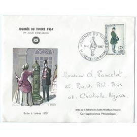 Enveloppe 1er jour 1967 "Journée du timbre 1967" Boite à lettres 1850 timbre n° 1516