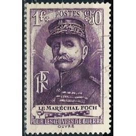 france 1940, beau timbre yvert 455, maréchal foch, avec surtaxe au profit des oeuvres de guerre, oblitéré, TBE.
