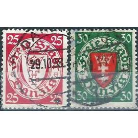 allemagne, ville libre de danzig 1924, beaux timbres yvert 208 et 209, armes de la ville dans un ovale, oblitérés, TBE -