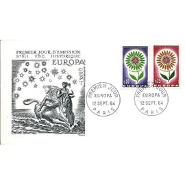 france 1964, très belle enveloppe 1er jour FDC 511, timbres yvert 1430 et 1431, europa CEPT, belle gravure n&b de decaris. -