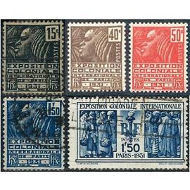 france 1930 / 1931, belle série complète exposition coloniale, timbres yvert 270 271 272 273 274, neufs** / * / obli. TBE