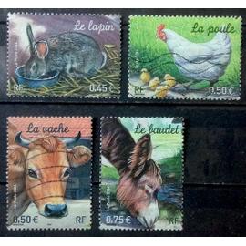 Série Nature de France 2004 Ferme - Très Jolis N° 3662 Lapin + 3663 Poule + 3664 Vache + 3665 Baudet Obl - France Année 2004 - brn83 - N32186