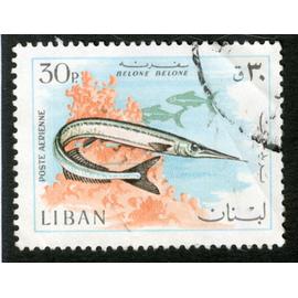 timbre oblitéré liban, belone belone, poste aérienne, 30p