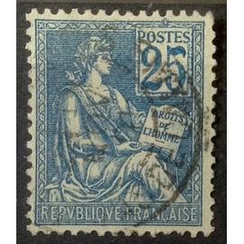 Mouchon 1900 (Cartouche Carré) 25c Bleu - Type I (25 décalé et/ou trait continu) (Très Joli n° 114) Obl - Cote 11,00&euro; - France Année 1900 - brn83 - N32243