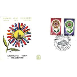 france 1964, belle enveloppe 1er jour FDC 511A, timbres yvert 1430 et 1431, europa CEPT, cachet de strasbourg. -