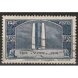 Inauguration du monument de Vimy à la mémoire des Canadiens, timbre oblitéré 1936 n° 317