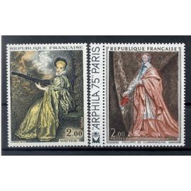 Art : "La Finette" de Watteau et "Cardinal de Richelieu" tableau de Philippe de Champaigne la paire année 1973 n° 1765 1766 yvert et tellier luxe