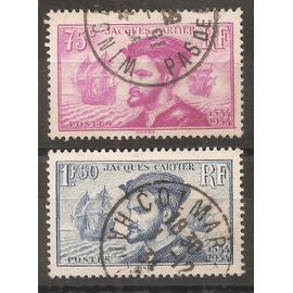 296 - 297 (1934) Les deux Jacques Cartier Oblitérés (cote 6,9e) (8028)