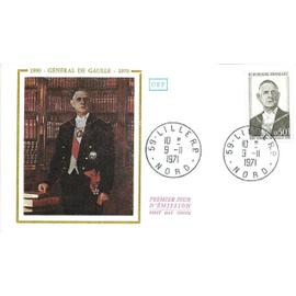 france 1971, très belle enveloppe 1er jour, timbre yvert 1698, général de gaulle, cachet de lille - nord.