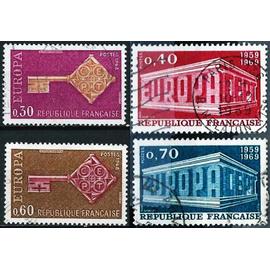 france 1968 / 1969 belles paires europa, yvert 1556 1557 et 1598 1599, oblitérées, TBE