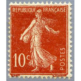 france 1906, très beau timbre neuf** luxe yvert 135, semeuse fond plein sans sol, 10c. rouge brun, cote 33 euros.