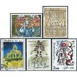 france 1979 belle série complète art timbres yvert 2033 miniature sur la musique, 2053 "diane au bain", 2054 van gogh "l