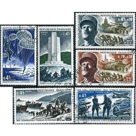 france 1969, belle série complète 25ème anniversaire de la libération, timbres yvert 1603 1604 1605 1606 1607 1608, oblitérés, TBE