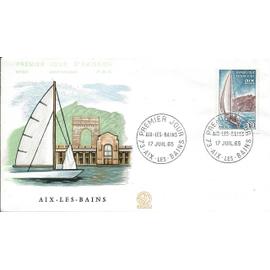 france 1965, belle enveloppe 1er jour FDC 541, timbre yvert 1437, aix les bains, le lac.