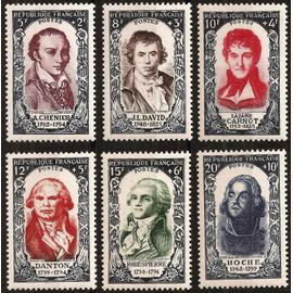 france 1950, très belle série complète neuve** luxe personnages de la révolution, timbres yvert 867 Chénier, 868 David 869 Carnot, 870 Danton, 871 Robespierre et 872 Hoche, cote 90 euros .