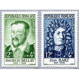 france 1958, très beaux timbres neufs** luxe yvert 1166 joachim du bellay et 1167 jean bart marin et corsaire.