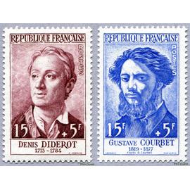 france 1958, très beaux timbres neufs** luxe yvert 1168 1169, célébrités, denis diderot, écrivain et philosophe et gustave courbet, peintre.
