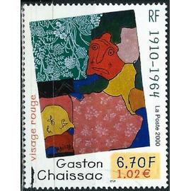 France 2000, Beau timbre Yvert 3350, Oeuvre De Gaston Chaissac, "Visage Rouge", oblitéré, TBE.
