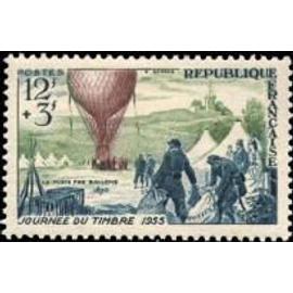 Journée du timbre et 85ème anniversaire de la poste aérienne : ballon monté année 1955 n° 1018 yvert et tellier luxe
